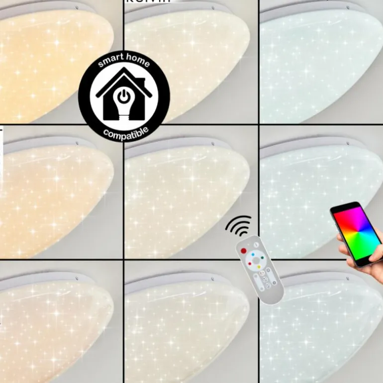 Plafonnier Melres LED Blanc, 1 lumière, Télécommandes