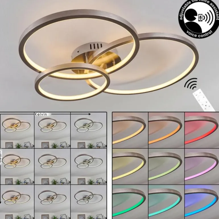 Plafonnier Moemoto LED Nickel mat, 1 lumière, Télécommandes