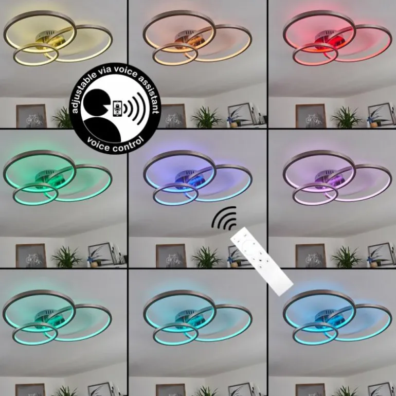 Plafonnier Moemoto LED Nickel mat, 1 lumière, Télécommandes