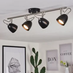 Plafonnier Moesdorf Nickel mat, Noir, 4 lumières