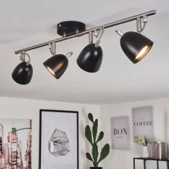 Plafonnier Moesdorf Nickel mat, Noir, 4 lumières