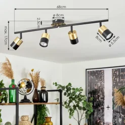 Plafonnier Neftenbach Laiton, Noir, 4 lumières