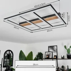 Plafonnier Nganbeto LED Couleur bois, Noir, 1 lumière