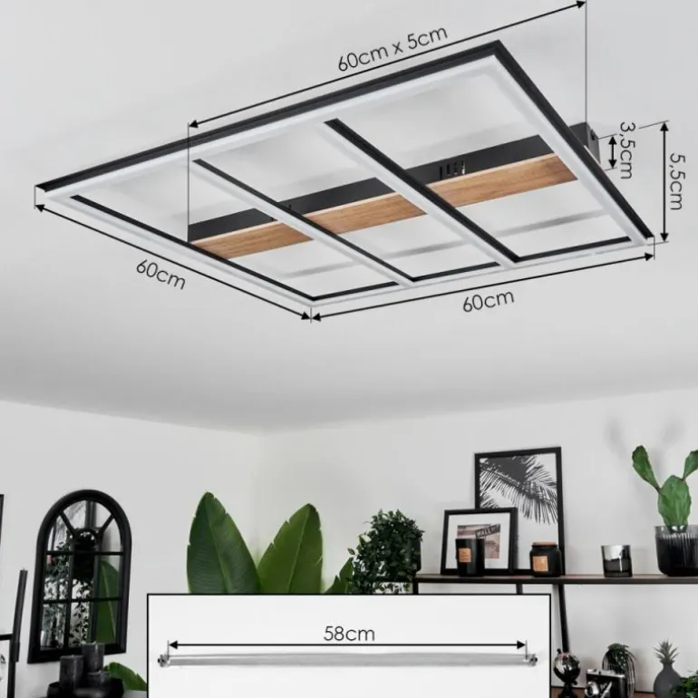 Plafonnier Nganbeto LED Couleur bois, Noir, 1 lumière