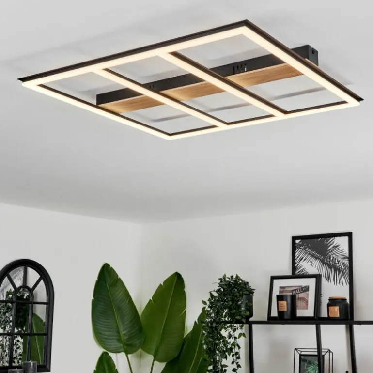 Plafonnier Nganbeto LED Couleur bois, Noir, 1 lumière