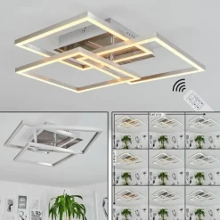 Plafonnier Oberegg LED Chrome, Nickel mat, 1 lumière, Télécommandes