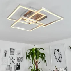 Plafonnier Oberegg LED Chrome, Nickel mat, 1 lumière, Télécommandes