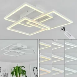 Plafonnier Oberegg LED Chrome, Blanc, 1 lumière, Télécommandes