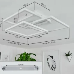 Plafonnier Oberegg LED Chrome, Blanc, 1 lumière, Télécommandes