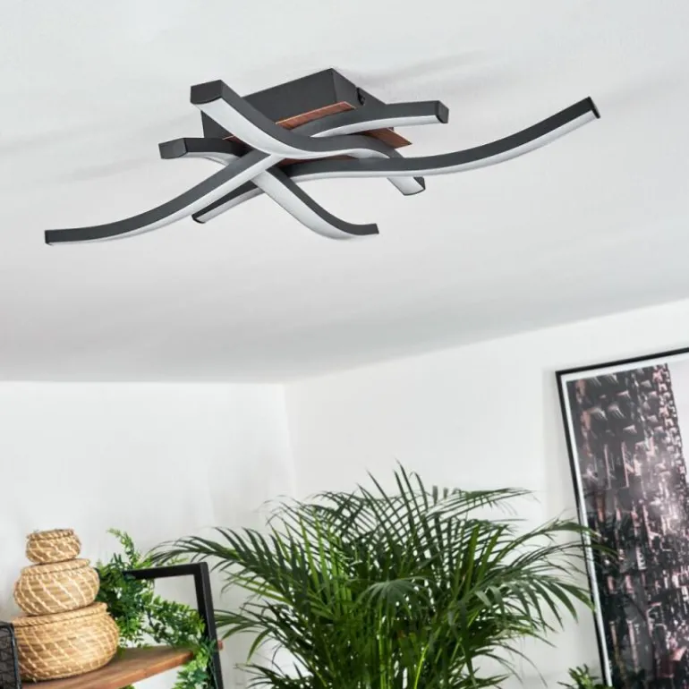 Plafonnier Odda LED Couleur bois, Noir, 4 lumières