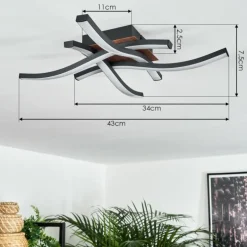 Plafonnier Odda LED Couleur bois, Noir, 4 lumières