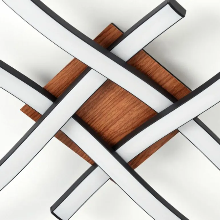 Plafonnier Odda LED Couleur bois, Noir, 4 lumières