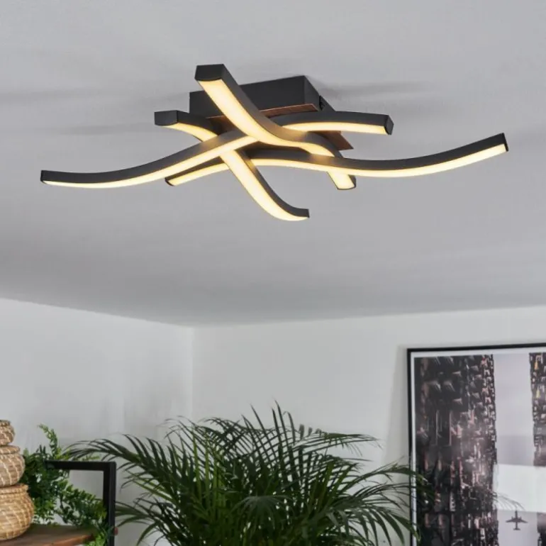 Plafonnier Odda LED Couleur bois, Noir, 4 lumières