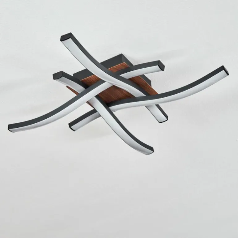 Plafonnier Odda LED Couleur bois, Noir, 4 lumières