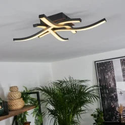 Plafonnier Odda LED Couleur bois, Noir, 4 lumières