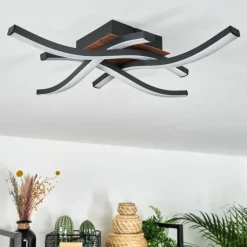Plafonnier Odda LED Couleur bois, Noir, 4 lumières