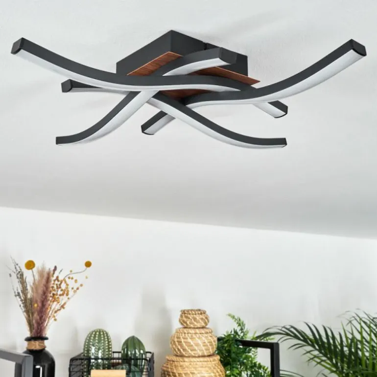 Plafonnier Odda LED Couleur bois, Noir, 4 lumières