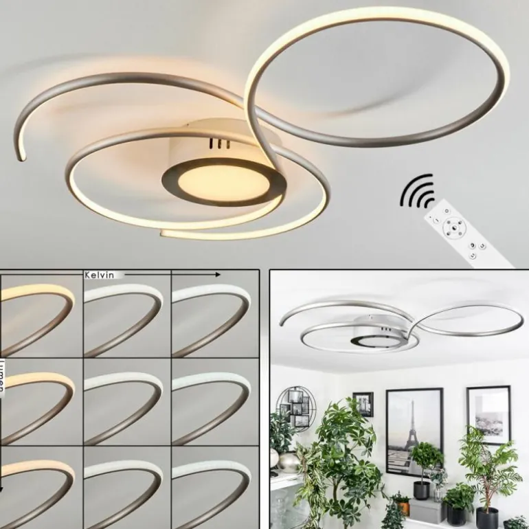 Plafonnier Olok LED Argenté, Blanc, 1 lumière, Télécommandes