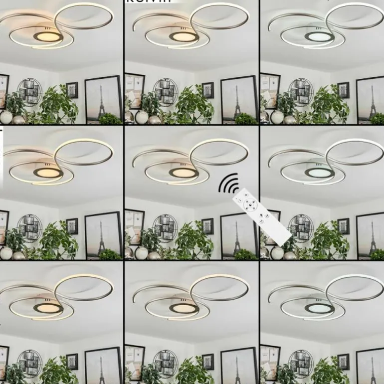 Plafonnier Olok LED Argenté, Blanc, 1 lumière, Télécommandes