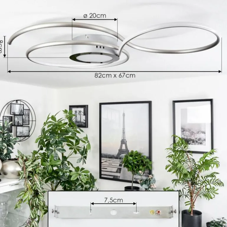 Plafonnier Olok LED Argenté, Blanc, 1 lumière, Télécommandes