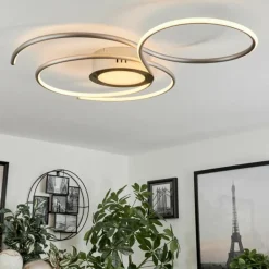 Plafonnier Olok LED Argenté, Blanc, 1 lumière, Télécommandes