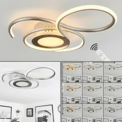 Plafonnier Olok LED Nickel mat, 1 lumière, Télécommandes