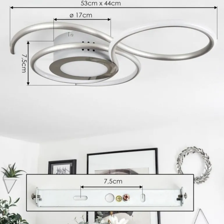 Plafonnier Olok LED Nickel mat, 1 lumière, Télécommandes