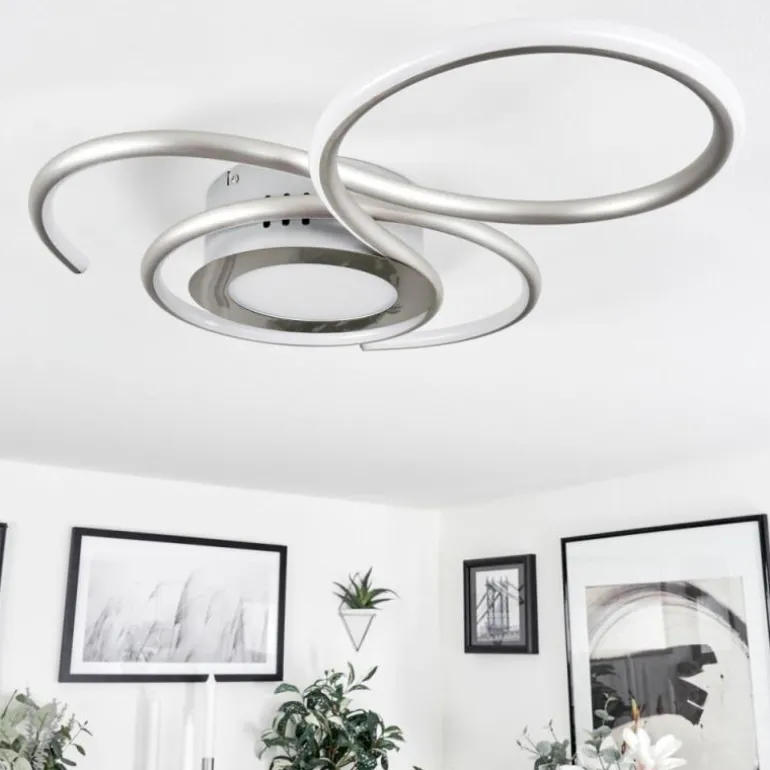 Plafonnier Olok LED Nickel mat, 1 lumière, Télécommandes