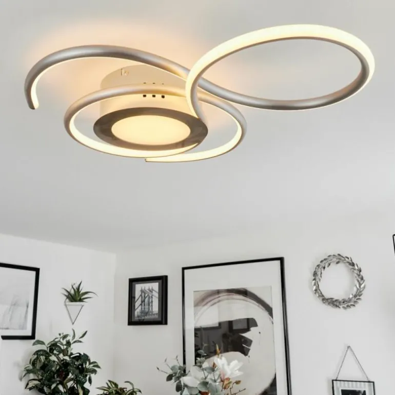 Plafonnier Olok LED Nickel mat, 1 lumière, Télécommandes