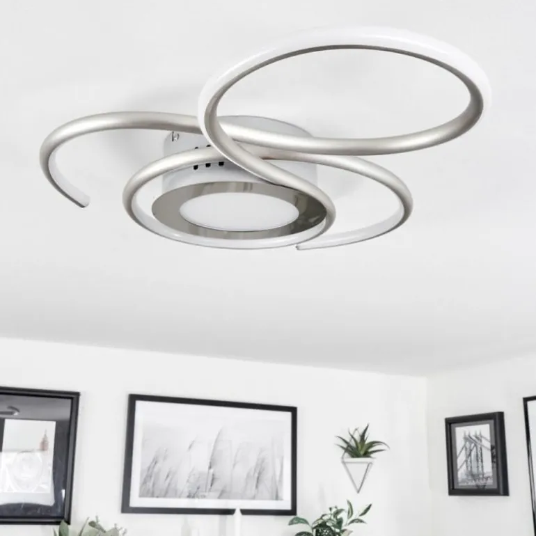 Plafonnier Olok LED Nickel mat, 1 lumière, Télécommandes