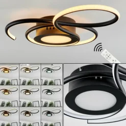 Plafonnier Olok LED Noir, 1 lumière, Télécommandes