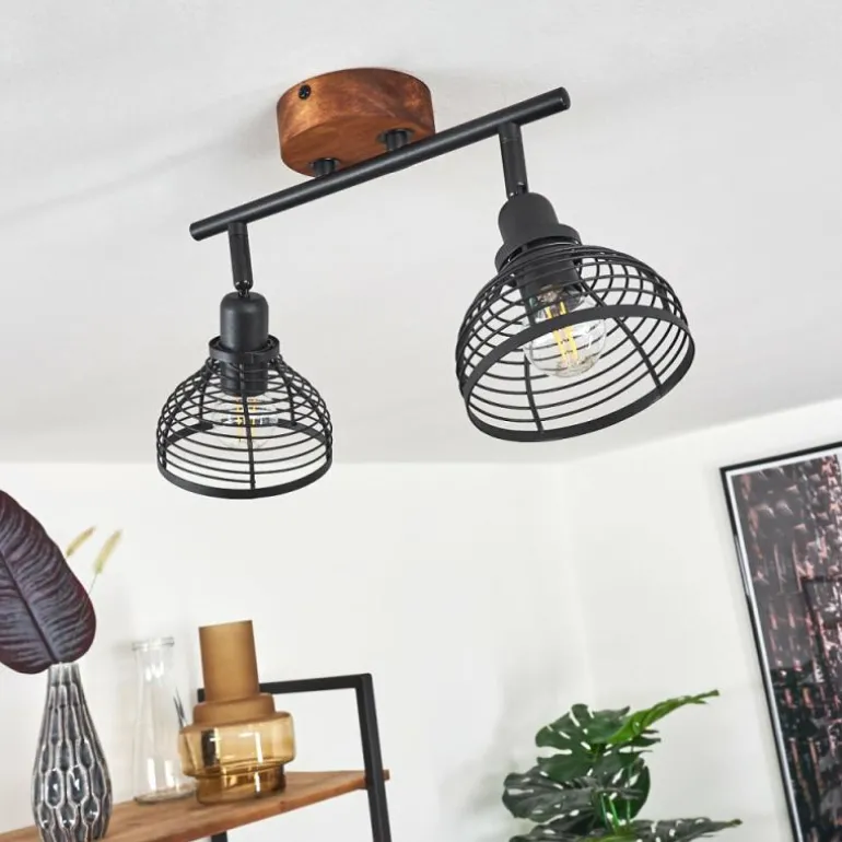 Plafonnier Omba Bois foncé, Noir, 2 lumières