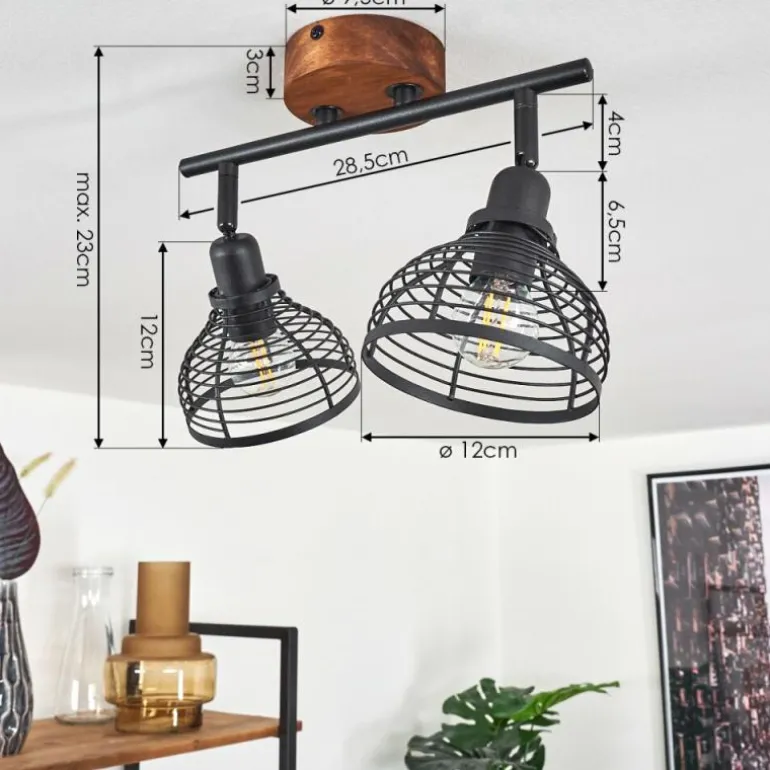 Plafonnier Omba Bois foncé, Noir, 2 lumières