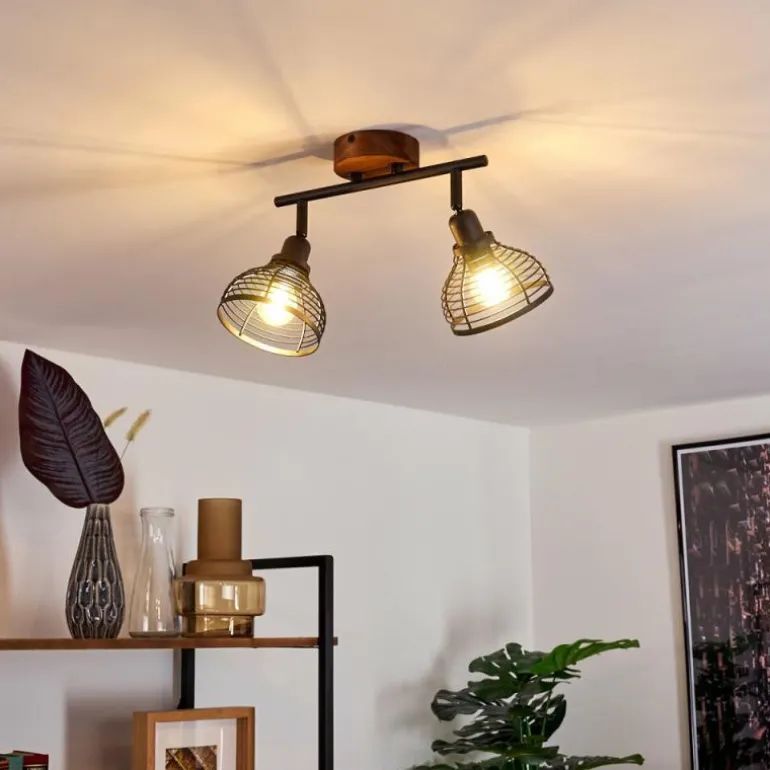 Plafonnier Omba Bois foncé, Noir, 2 lumières