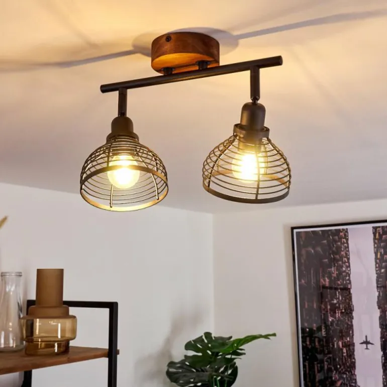 Plafonnier Omba Bois foncé, Noir, 2 lumières