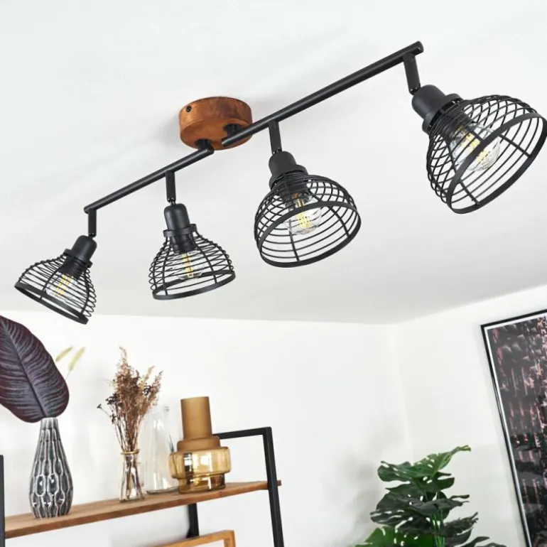 Plafonnier Omba Bois foncé, Noir, 4 lumières