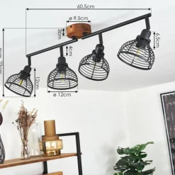 Plafonnier Omba Bois foncé, Noir, 4 lumières