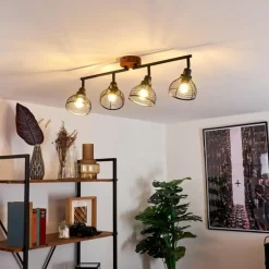 Plafonnier Omba Bois foncé, Noir, 4 lumières