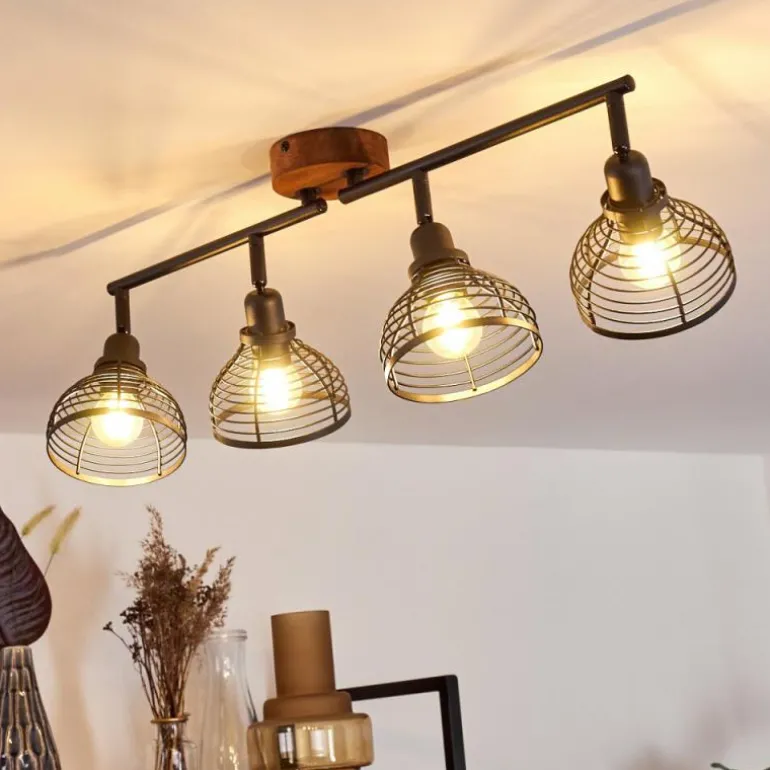 Plafonnier Omba Bois foncé, Noir, 4 lumières