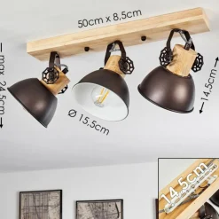 Plafonnier Orny Anthracite, Bois clair, 3 lumières