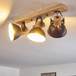 Plafonnier Orny Anthracite, Bois clair, 3 lumières