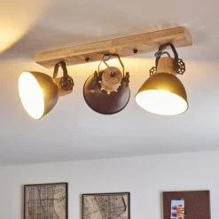 Plafonnier Orny Anthracite, Bois clair, 3 lumières