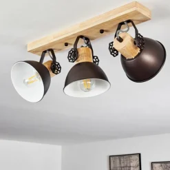 Plafonnier Orny Anthracite, Bois clair, 3 lumières