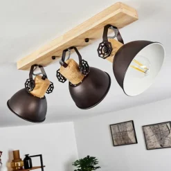 Plafonnier Orny Anthracite, Bois clair, 3 lumières