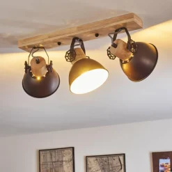 Plafonnier Orny Anthracite, Bois clair, 3 lumières