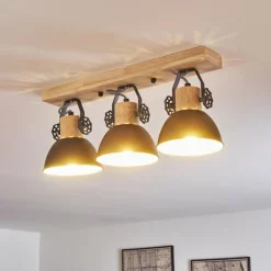 Plafonnier Orny Anthracite, Bois clair, 3 lumières