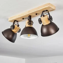 Plafonnier Orny Anthracite, Bois clair, 3 lumières