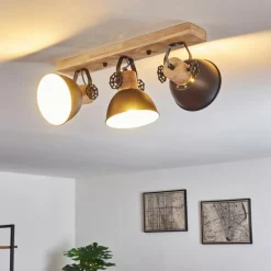 Plafonnier Orny Anthracite, Bois clair, 3 lumières