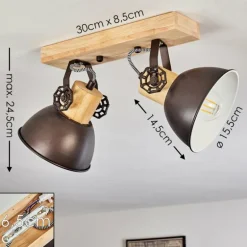 Plafonnier Orny Anthracite, Bois clair, 2 lumières