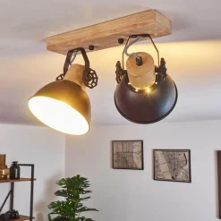 Plafonnier Orny Anthracite, Bois clair, 2 lumières